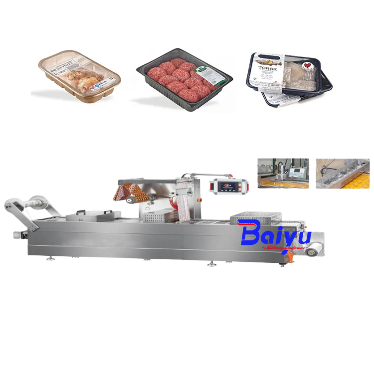 A chamber vacuum sealer with sealed packages of meat inside