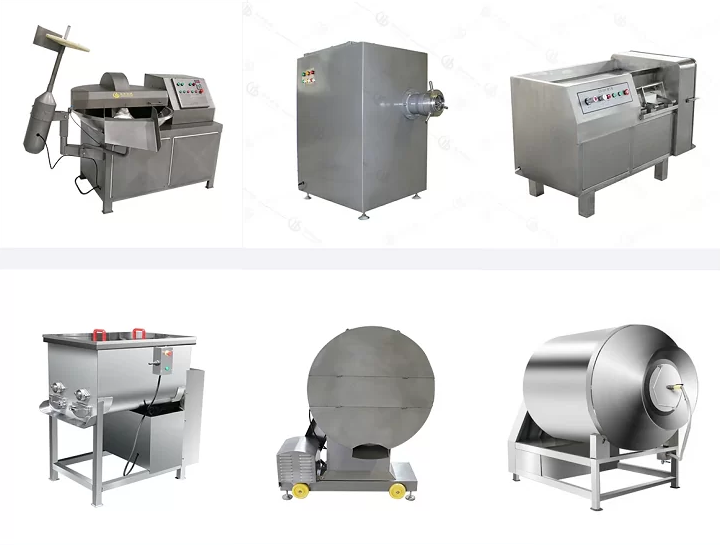 An array of different meat processing machines in a showroom